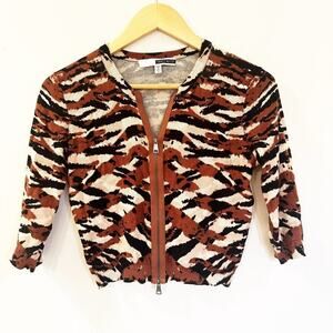 Tracy Reese Animal Print Cardigan sz S double zip